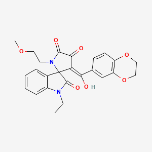 molecular formula C25H24N2O7 B11120228 3'-(2,3-dihydro-1,4-benzodioxin-6-ylcarbonyl)-1-ethyl-4'-hydroxy-1'-(2-methoxyethyl)spiro[indole-3,2'-pyrrole]-2,5'(1H,1'H)-dione 