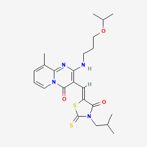 molecular formula C23H30N4O3S2 B11120278 (5Z)-5-[[9-methyl-4-oxo-2-(3-propan-2-yloxypropylamino)pyrido[1,2-a]pyrimidin-3-yl]methylidene]-3-(2-methylpropyl)-2-sulfanylidene-1,3-thiazolidin-4-one 