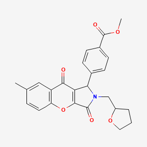 molecular formula C25H23NO6 B11120292 Methyl 4-[7-methyl-3,9-dioxo-2-(tetrahydrofuran-2-ylmethyl)-1,2,3,9-tetrahydrochromeno[2,3-c]pyrrol-1-yl]benzoate 