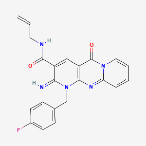 molecular formula C22H18FN5O2 B11120293 7-[(4-fluorophenyl)methyl]-6-imino-2-oxo-N-(prop-2-en-1-yl)-1,7,9-triazatricyclo[8.4.0.0^{3,8}]tetradeca-3(8),4,9,11,13-pentaene-5-carboxamide 