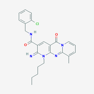 molecular formula C25H26ClN5O2 B11120299 N-[(2-chlorophenyl)methyl]-6-imino-11-methyl-2-oxo-7-pentyl-1,7,9-triazatricyclo[8.4.0.03,8]tetradeca-3(8),4,9,11,13-pentaene-5-carboxamide 