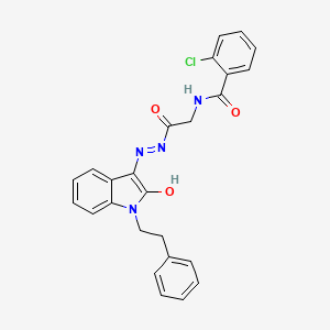 molecular formula C25H21ClN4O3 B11120308 2-Chloro-N-({N'-[(3E)-2-oxo-1-(2-phenylethyl)-2,3-dihydro-1H-indol-3-ylidene]hydrazinecarbonyl}methyl)benzamide 