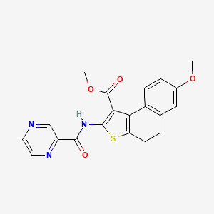 molecular formula C20H17N3O4S B11120370 Methyl 7-methoxy-2-[(pyrazin-2-ylcarbonyl)amino]-4,5-dihydronaphtho[2,1-b]thiophene-1-carboxylate 