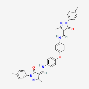 molecular formula C36H32N6O3 B11120405 (4Z)-5-methyl-4-[({4-[4-({(E)-[3-methyl-1-(4-methylphenyl)-5-oxo-1,5-dihydro-4H-pyrazol-4-ylidene]methyl}amino)phenoxy]phenyl}amino)methylidene]-2-(4-methylphenyl)-2,4-dihydro-3H-pyrazol-3-one 