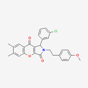 molecular formula C28H24ClNO4 B11120413 1-(3-Chlorophenyl)-2-[2-(4-methoxyphenyl)ethyl]-6,7-dimethyl-1,2-dihydrochromeno[2,3-c]pyrrole-3,9-dione 