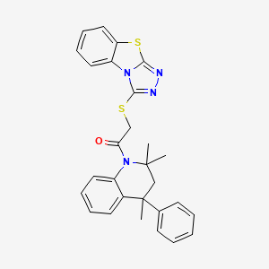 molecular formula C28H26N4OS2 B11120444 2-([1,2,4]triazolo[3,4-b][1,3]benzothiazol-3-ylsulfanyl)-1-(2,2,4-trimethyl-4-phenyl-3,4-dihydroquinolin-1(2H)-yl)ethanone 