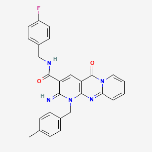 N-[(4-fluorophenyl)methyl]-6-imino-7-[(4-methylphenyl)methyl]-2-oxo-1,7,9-triazatricyclo[8.4.0.03,8]tetradeca-3(8),4,9,11,13-pentaene-5-carboxamide