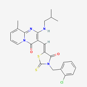 molecular formula C24H23ClN4O2S2 B11120505 3-{(Z)-[3-(2-chlorobenzyl)-4-oxo-2-thioxo-1,3-thiazolidin-5-ylidene]methyl}-9-methyl-2-[(2-methylpropyl)amino]-4H-pyrido[1,2-a]pyrimidin-4-one 