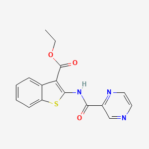 molecular formula C16H13N3O3S B11120518 Ethyl 2-[(pyrazin-2-ylcarbonyl)amino]-1-benzothiophene-3-carboxylate 