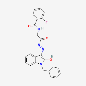 molecular formula C24H19FN4O3 B11120657 N-({N'-[(3E)-1-Benzyl-2-oxo-2,3-dihydro-1H-indol-3-ylidene]hydrazinecarbonyl}methyl)-2-fluorobenzamide 