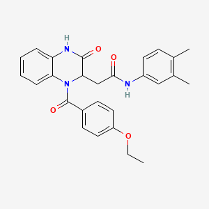 molecular formula C27H27N3O4 B11120690 N-(3,4-dimethylphenyl)-2-{1-[(4-ethoxyphenyl)carbonyl]-3-oxo-1,2,3,4-tetrahydroquinoxalin-2-yl}acetamide 