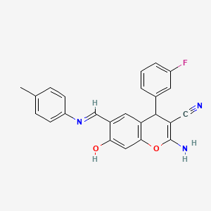 2-amino-4-(3-fluorophenyl)-7-hydroxy-6-{(E)-[(4-methylphenyl)imino]methyl}-4H-chromene-3-carbonitrile