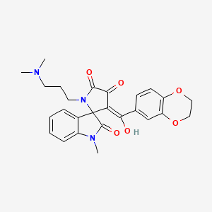 molecular formula C26H27N3O6 B11120765 3'-(2,3-Dihydro-1,4-benzodioxine-6-carbonyl)-1'-[3-(dimethylamino)propyl]-4'-hydroxy-1-methyl-1,1',2,5'-tetrahydrospiro[indole-3,2'-pyrrole]-2,5'-dione 