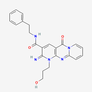 7-(3-hydroxypropyl)-6-imino-2-oxo-N-(2-phenylethyl)-1,7,9-triazatricyclo[8.4.0.0^{3,8}]tetradeca-3(8),4,9,11,13-pentaene-5-carboxamide