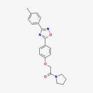 molecular formula C21H21N3O3 B11120853 2-{4-[3-(4-Methylphenyl)-1,2,4-oxadiazol-5-yl]phenoxy}-1-(pyrrolidin-1-yl)ethanone 