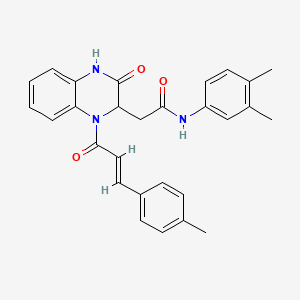 N-(3,4-dimethylphenyl)-2-{1-[(2E)-3-(4-methylphenyl)prop-2-enoyl]-3-oxo-1,2,3,4-tetrahydroquinoxalin-2-yl}acetamide