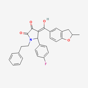 molecular formula C28H24FNO4 B11121007 5-(4-fluorophenyl)-3-hydroxy-4-(2-methyl-2,3-dihydro-1-benzofuran-5-carbonyl)-1-(2-phenylethyl)-2,5-dihydro-1H-pyrrol-2-one 