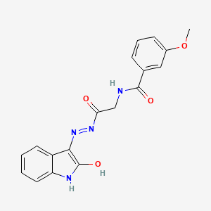 (E)-3-methoxy-N-(2-oxo-2-(2-(2-oxoindolin-3-ylidene)hydrazinyl)ethyl)benzamide