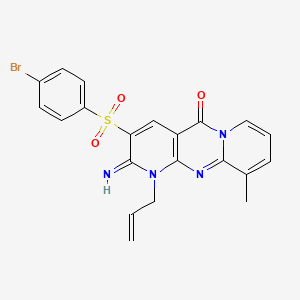 molecular formula C21H17BrN4O3S B11121044 5-(4-bromophenyl)sulfonyl-6-imino-11-methyl-7-prop-2-enyl-1,7,9-triazatricyclo[8.4.0.03,8]tetradeca-3(8),4,9,11,13-pentaen-2-one 