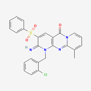 5-(Benzenesulfonyl)-7-[(2-chlorophenyl)methyl]-6-imino-11-methyl-1,7,9-triazatricyclo[8.4.0.0^{3,8}]tetradeca-3(8),4,9,11,13-pentaen-2-one