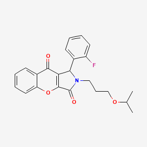 molecular formula C23H22FNO4 B11121060 1-(2-Fluorophenyl)-2-[3-(propan-2-yloxy)propyl]-1,2-dihydrochromeno[2,3-c]pyrrole-3,9-dione 