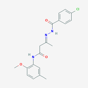 molecular formula C19H20ClN3O3 B11121127 (3E)-3-{2-[(4-chlorophenyl)carbonyl]hydrazinylidene}-N-(2-methoxy-5-methylphenyl)butanamide 