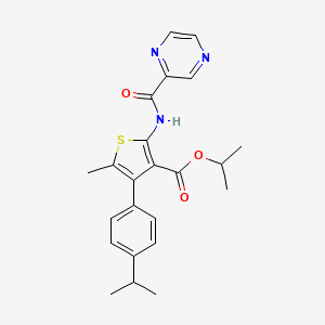 molecular formula C23H25N3O3S B11121134 Propan-2-yl 5-methyl-4-[4-(propan-2-yl)phenyl]-2-[(pyrazin-2-ylcarbonyl)amino]thiophene-3-carboxylate 