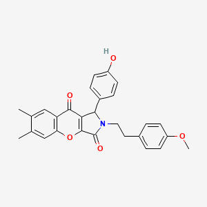 molecular formula C28H25NO5 B11121218 1-(4-Hydroxyphenyl)-2-[2-(4-methoxyphenyl)ethyl]-6,7-dimethyl-1,2-dihydrochromeno[2,3-c]pyrrole-3,9-dione 