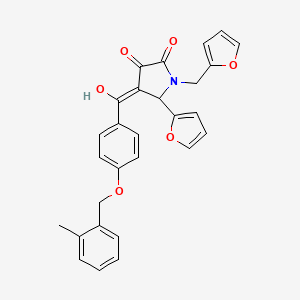 molecular formula C28H23NO6 B11121228 5-(furan-2-yl)-1-(furan-2-ylmethyl)-3-hydroxy-4-({4-[(2-methylbenzyl)oxy]phenyl}carbonyl)-1,5-dihydro-2H-pyrrol-2-one 