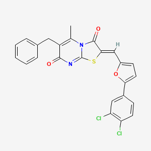 molecular formula C25H16Cl2N2O3S B11121351 (2Z)-6-benzyl-2-{[5-(3,4-dichlorophenyl)furan-2-yl]methylidene}-5-methyl-7H-[1,3]thiazolo[3,2-a]pyrimidine-3,7(2H)-dione 