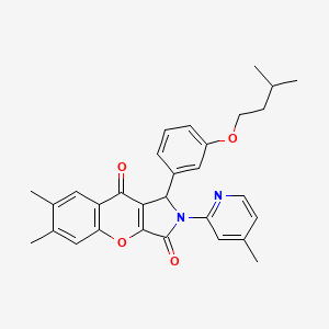 molecular formula C30H30N2O4 B11121354 6,7-Dimethyl-1-[3-(3-methylbutoxy)phenyl]-2-(4-methylpyridin-2-yl)-1,2-dihydrochromeno[2,3-c]pyrrole-3,9-dione 