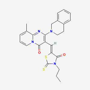 molecular formula C25H24N4O2S2 B11121420 2-(3,4-dihydroisoquinolin-2(1H)-yl)-9-methyl-3-[(Z)-(4-oxo-3-propyl-2-thioxo-1,3-thiazolidin-5-ylidene)methyl]-4H-pyrido[1,2-a]pyrimidin-4-one 