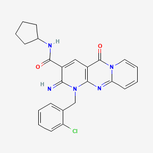 molecular formula C24H22ClN5O2 B11121424 7-[(2-chlorophenyl)methyl]-N-cyclopentyl-6-imino-2-oxo-1,7,9-triazatricyclo[8.4.0.03,8]tetradeca-3(8),4,9,11,13-pentaene-5-carboxamide 