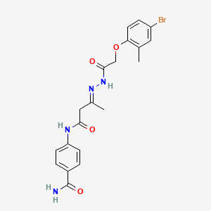 4-{[(3E)-3-{2-[(4-bromo-2-methylphenoxy)acetyl]hydrazinylidene}butanoyl]amino}benzamide