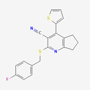 2-[(4-fluorobenzyl)sulfanyl]-4-(thiophen-2-yl)-6,7-dihydro-5H-cyclopenta[b]pyridine-3-carbonitrile