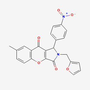 molecular formula C23H16N2O6 B11121518 2-(Furan-2-ylmethyl)-7-methyl-1-(4-nitrophenyl)-1,2-dihydrochromeno[2,3-c]pyrrole-3,9-dione 