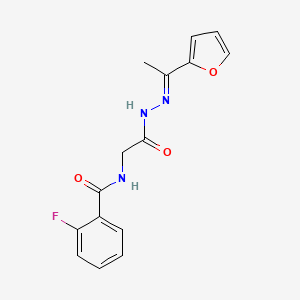 molecular formula C15H14FN3O3 B11121569 2-Fluoro-N-({N'-[(1E)-1-(furan-2-YL)ethylidene]hydrazinecarbonyl}methyl)benzamide 