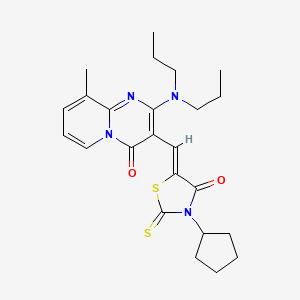 molecular formula C24H30N4O2S2 B11121573 3-[(Z)-(3-cyclopentyl-4-oxo-2-thioxo-1,3-thiazolidin-5-ylidene)methyl]-2-(dipropylamino)-9-methyl-4H-pyrido[1,2-a]pyrimidin-4-one 