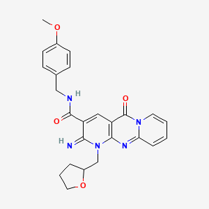 molecular formula C25H25N5O4 B11121593 6-imino-N-[(4-methoxyphenyl)methyl]-2-oxo-7-(oxolan-2-ylmethyl)-1,7,9-triazatricyclo[8.4.0.03,8]tetradeca-3(8),4,9,11,13-pentaene-5-carboxamide 