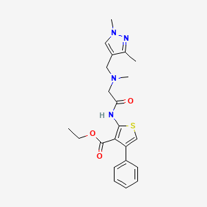 molecular formula C22H26N4O3S B11121625 ethyl 2-({N-[(1,3-dimethyl-1H-pyrazol-4-yl)methyl]-N-methylglycyl}amino)-4-phenylthiophene-3-carboxylate 