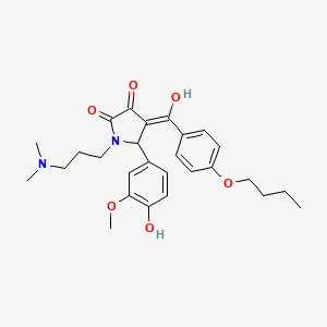 molecular formula C27H34N2O6 B11121692 4-[(4-butoxyphenyl)carbonyl]-1-[3-(dimethylamino)propyl]-3-hydroxy-5-(4-hydroxy-3-methoxyphenyl)-1,5-dihydro-2H-pyrrol-2-one 