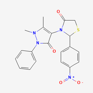 molecular formula C20H18N4O4S B11121741 3-(1,5-dimethyl-3-oxo-2-phenyl-2,3-dihydro-1H-pyrazol-4-yl)-2-(4-nitrophenyl)-1,3-thiazolidin-4-one 