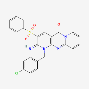 molecular formula C24H17ClN4O3S B11121785 5-(benzenesulfonyl)-7-[(4-chlorophenyl)methyl]-6-imino-1,7,9-triazatricyclo[8.4.0.03,8]tetradeca-3(8),4,9,11,13-pentaen-2-one 