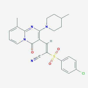 molecular formula C24H23ClN4O3S B11121820 (2E)-2-[(4-chlorophenyl)sulfonyl]-3-[9-methyl-2-(4-methylpiperidin-1-yl)-4-oxo-4H-pyrido[1,2-a]pyrimidin-3-yl]prop-2-enenitrile 