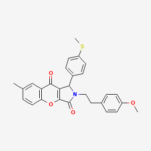 molecular formula C28H25NO4S B11121854 2-[2-(4-Methoxyphenyl)ethyl]-7-methyl-1-[4-(methylsulfanyl)phenyl]-1,2-dihydrochromeno[2,3-c]pyrrole-3,9-dione 