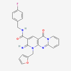 N-[(4-fluorophenyl)methyl]-7-(furan-2-ylmethyl)-6-imino-2-oxo-1,7,9-triazatricyclo[8.4.0.03,8]tetradeca-3(8),4,9,11,13-pentaene-5-carboxamide