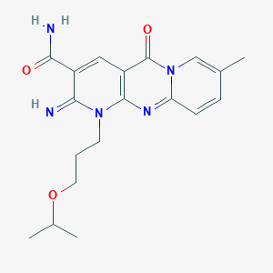 molecular formula C19H23N5O3 B11121950 6-Imino-13-methyl-2-oxo-7-[3-(propan-2-yloxy)propyl]-1,7,9-triazatricyclo[8.4.0.0^{3,8}]tetradeca-3(8),4,9,11,13-pentaene-5-carboxamide 