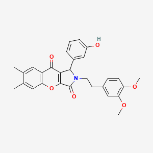 molecular formula C29H27NO6 B11121987 2-[2-(3,4-Dimethoxyphenyl)ethyl]-1-(3-hydroxyphenyl)-6,7-dimethyl-1,2-dihydrochromeno[2,3-c]pyrrole-3,9-dione 