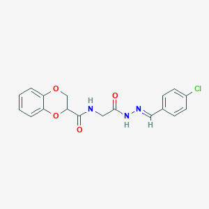 molecular formula C18H16ClN3O4 B11122084 N-{2-[(2E)-2-(4-chlorobenzylidene)hydrazinyl]-2-oxoethyl}-2,3-dihydro-1,4-benzodioxine-2-carboxamide (non-preferred name) 