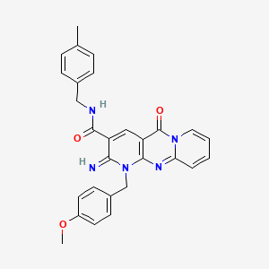 molecular formula C28H25N5O3 B11122236 6-imino-7-[(4-methoxyphenyl)methyl]-N-[(4-methylphenyl)methyl]-2-oxo-1,7,9-triazatricyclo[8.4.0.03,8]tetradeca-3(8),4,9,11,13-pentaene-5-carboxamide 